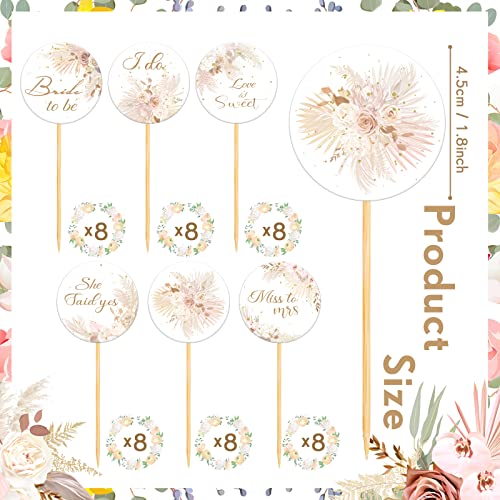 48 Pcs Bridal Shower Cupcake Toppers Boho Pink Flowers Cupcake Picks Boho Bridal Shower Decorations Boho Cake Topper Wedding Engagement Bachelorette Party Cake Decorations Supplies, 6 Designs #TOP1