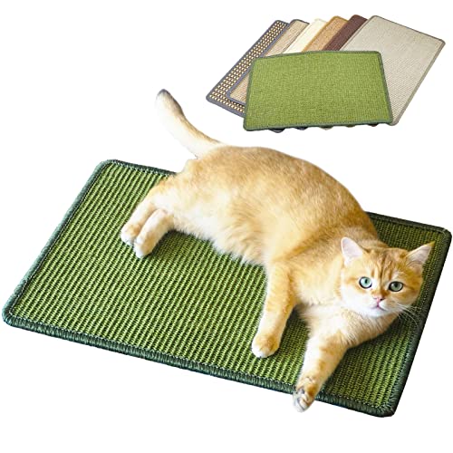 Pethave Cat Scratcher Mat, 23.6x15.7inch Natural Sisal Cat Scratchers for Indoor Cats with Velcro,Stick on Floor Cat Wall Scratcher,Horizontal Cat Scratch Mat Protect Furniture (Green Color)