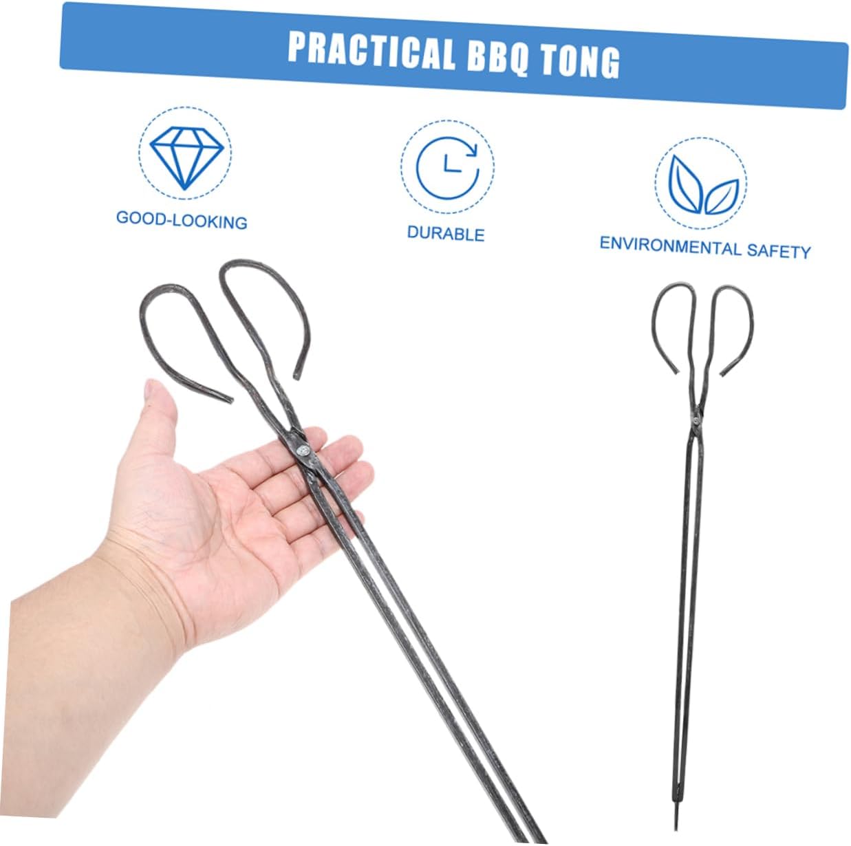 Iron Fireplace Tongs with Long Handle 2pcs for Campfire Use