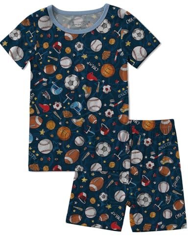 Jimonda Schlafanzug Kinder Jungen Kurz Pyjama Set Sommer T-Shirts und Schlafshorts Nachtwäsche Zweiteilig Schlafanzüge Fußball 5-6 Jahre