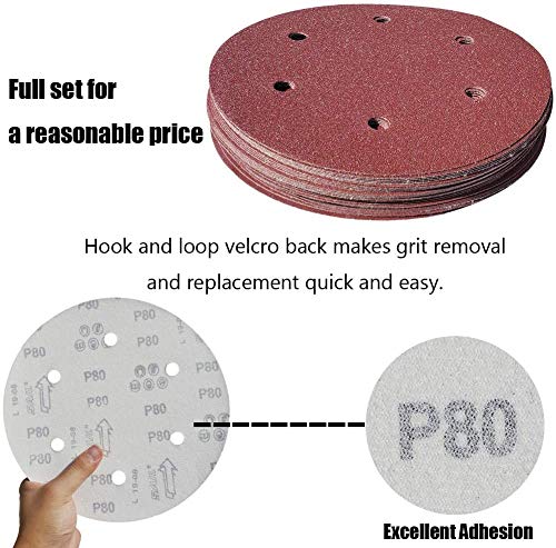 Tonmp 50 Pcs 9 Inch 6 Hole Hook-And-Loop Sanding Discs For Drywall Sander -10 Each Of 60 80 120 150 240 Grits Sander Paper #TOP4