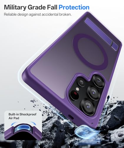 Image of Vihibii for Samsung Galaxy S25 Ultra Magnetic Back Cover with Stand, [Compatible with MagSafe], Drop Protection Shockproof Back & Translucent Matte Slim Phone Case for S25 Ultra 6.9 inch 2025, Purple