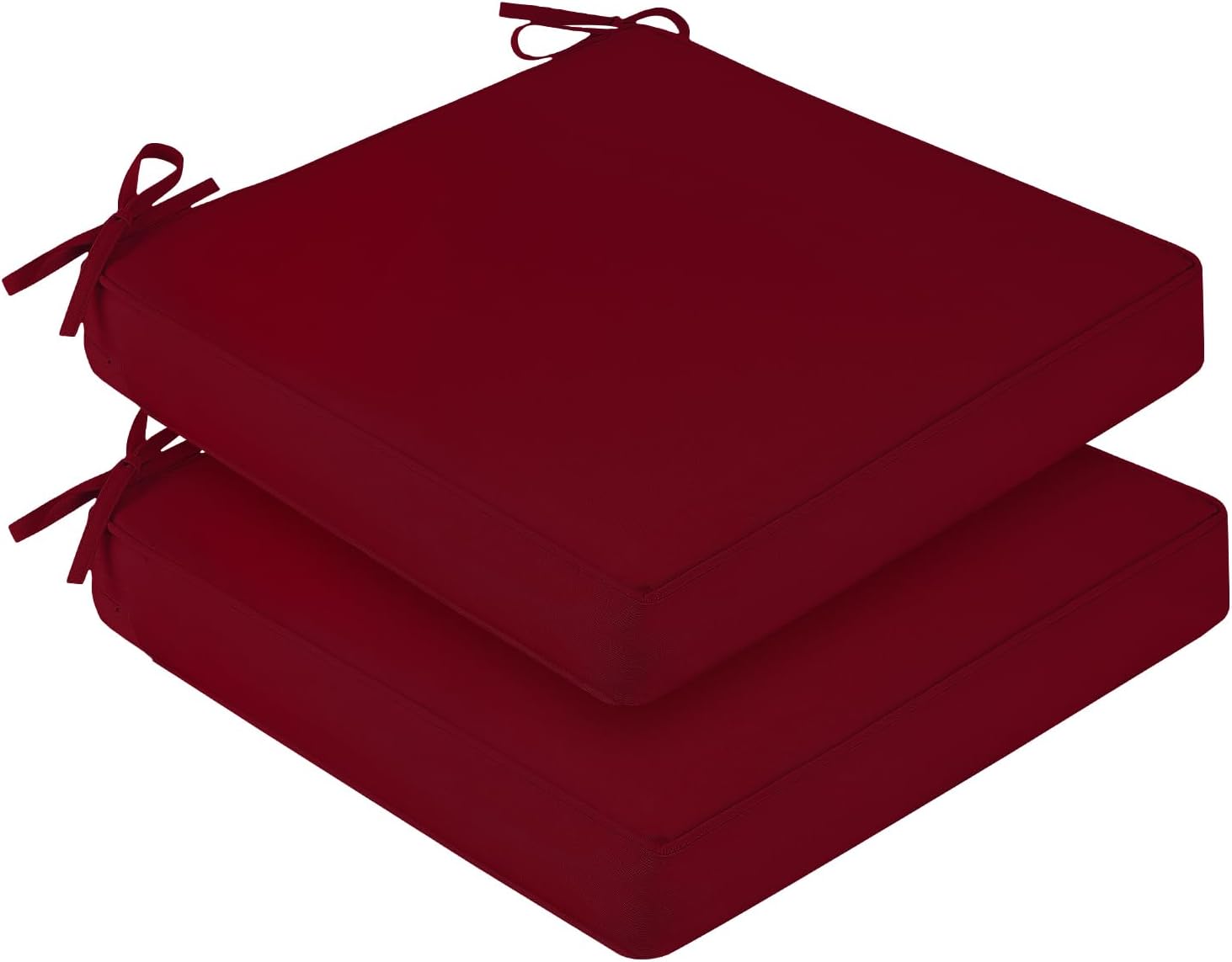 downluxe Waterproof Outdoor Chair Cushions Set of 2, 19" x 19" x 3" Patio Chair Cushion with Non-Slip Ties & Handle, Square Outdoor Cushion for Patio Furniture with Removable Cover, Burgundy