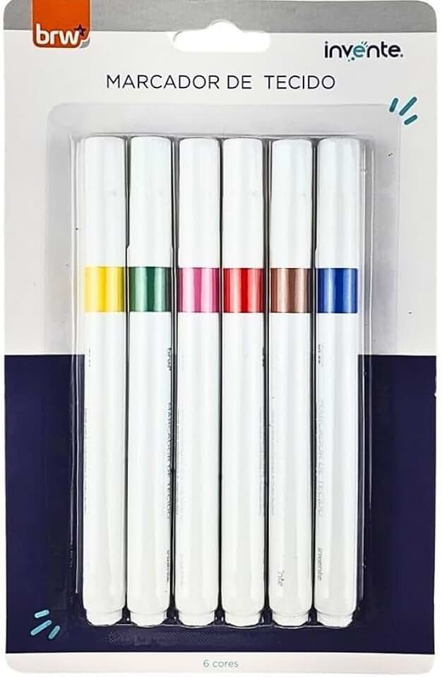 Caneta para Tecido Blister com 6 Cores, BRW