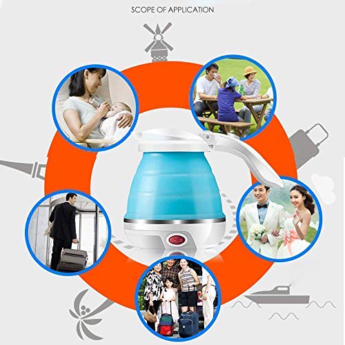 Image of Travel Folding Electric Kettle - 600ml Fast Boiling Portable Kettle, Food-Grade Silicone, Foldable Design, Boil-Dry Protection, 100-240V, 600W, Ideal for Travel (Multicolor)