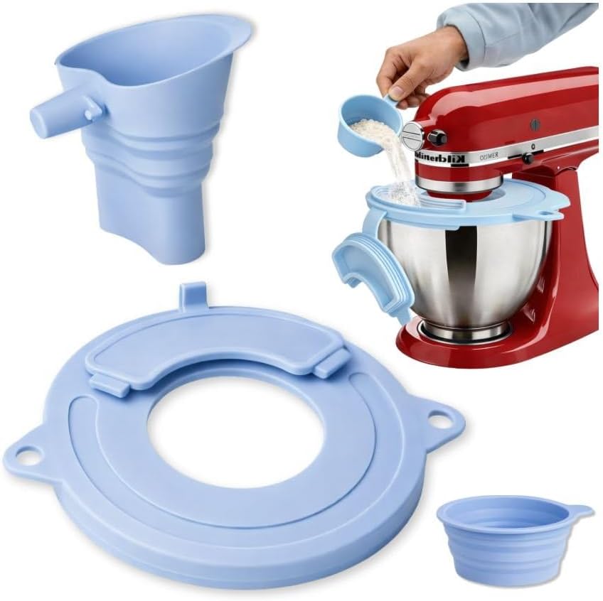 Silicone Splash Guard for 4.5-5 Qt Tilt-Head Stand Mixers – Mess-Free Pouring Shield with Ingredient Chute & Collapsible Funnel, Food-Grade BPA-Free Bowl Cover for Stainless Steel & Glass Bowls