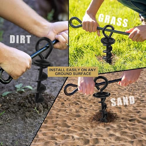 Image of Eurmax USA Heavy Duty Dog Tie Out Stake, No-Tangle In Ground Anchor Runner for Large Dogs up to 210 Lbs - Perfect for Yard, Beach and Camping (Large,Navy Blue)