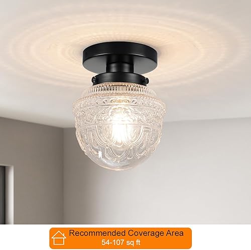 Miniatura 2 de DSMJFU - Lámpara de techo semiempotrada negra, pequeña lámpara de pasillo, lámpara vintage cerca de techo para baño, entrada, vestíbulo, armario