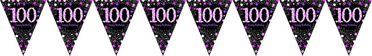 Amscan Pink 9901764 100Th Birthday Glittery Plastic Pennant Bunting-4M X 20Cm-1 Pc