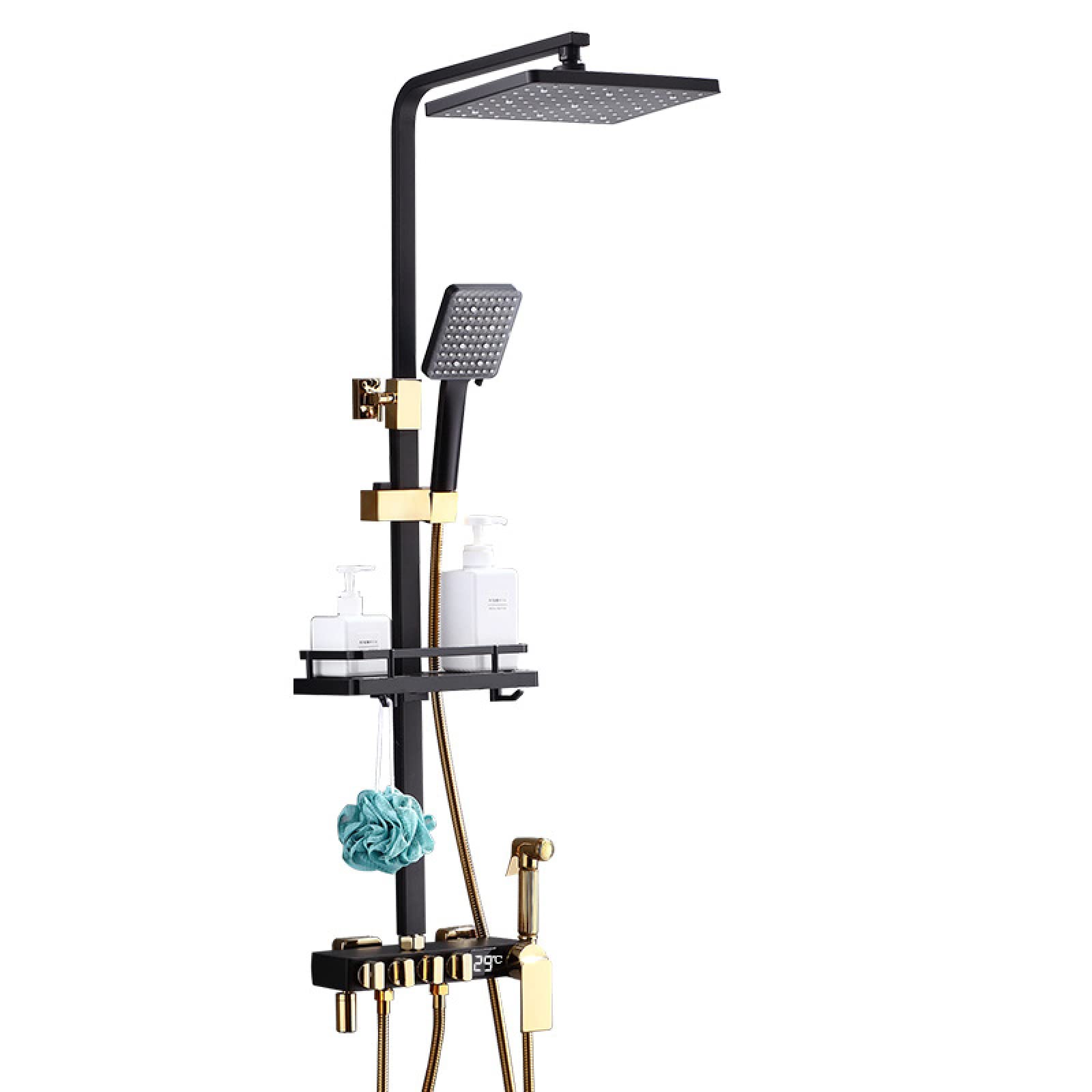 OZBMA Digital Display North Hot and Cold Shower Set Full Copper Faucet Bathroom Household Black Gold Lifting Booster Nozzle