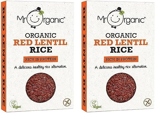 Mr Organic - Organic Mr Organic Red Lentil Protein Rice 250g - Non GMO & Preservative Free - Gluten Free & Vegan - Made With Red Lentil Flour - Pack of 2