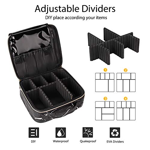 MONSTINA Marble Makeup Bag Organizer,Travel Cosmetic Case Portable Makeup Train Case Makeup Artist Bag with Adjustable Compartment for Cosmetics and Nail Tools (Black)