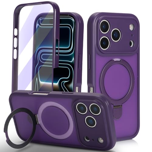CoozCase for iPhone 17 Pro Max Case with Magnetic Ring Stand and Built-in Screen Protector, Compatible with MagSafe, for Apple 17 Pro Max Full-Body Phone Cases for Men Women, Dark Purple by CoozCase - Used condition - US$11.98