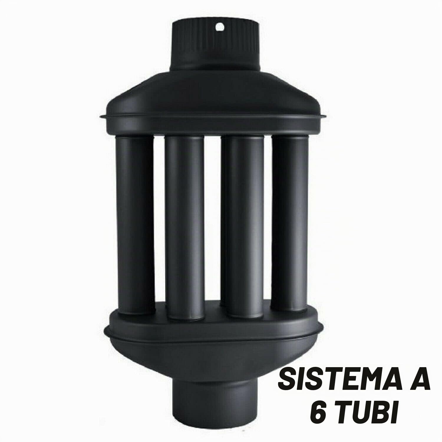 UZMAN Scambiatore di calore per camino / scambiatore di aria calda, camino per gas di scarico, scambiatore di gas di scarico nero, diametro 130 mm, 6 tubi con smorzatore