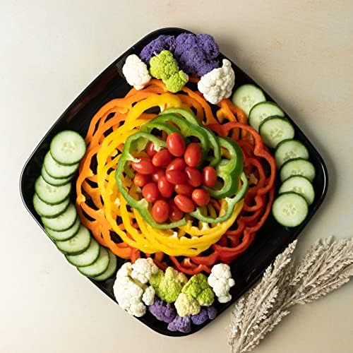 Black Plastic Serving Trays - Serving Platters Square 14'' X 14'' Disposable Party Dish Pack of 4