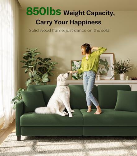 Image of Welzona 83 inch Couches for Living Room, Teddy Sofa Couch, Comfy Sofas for Living Room, Tool-Free Setup Loveseat Sofa, All-Wood Love Seat Couches, Small Couch 2 Pillows Included, Green