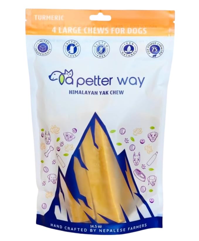 a petter way Himalayan Yak Chews, Natural Dog Treats, Limited Ingredients, 68 grams of Protein, raw-hide alternative, large dog chews for aggressive