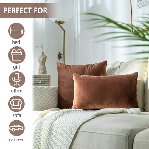 Image of AAZEEM Decorative 12 x 12 Inch Throw Pillow Covers Set of 3 | Super Soft Velvet Pillows|Fall Pillowcase for Living Room Bedroom Sofa Couch Cushion Cover | Velvet