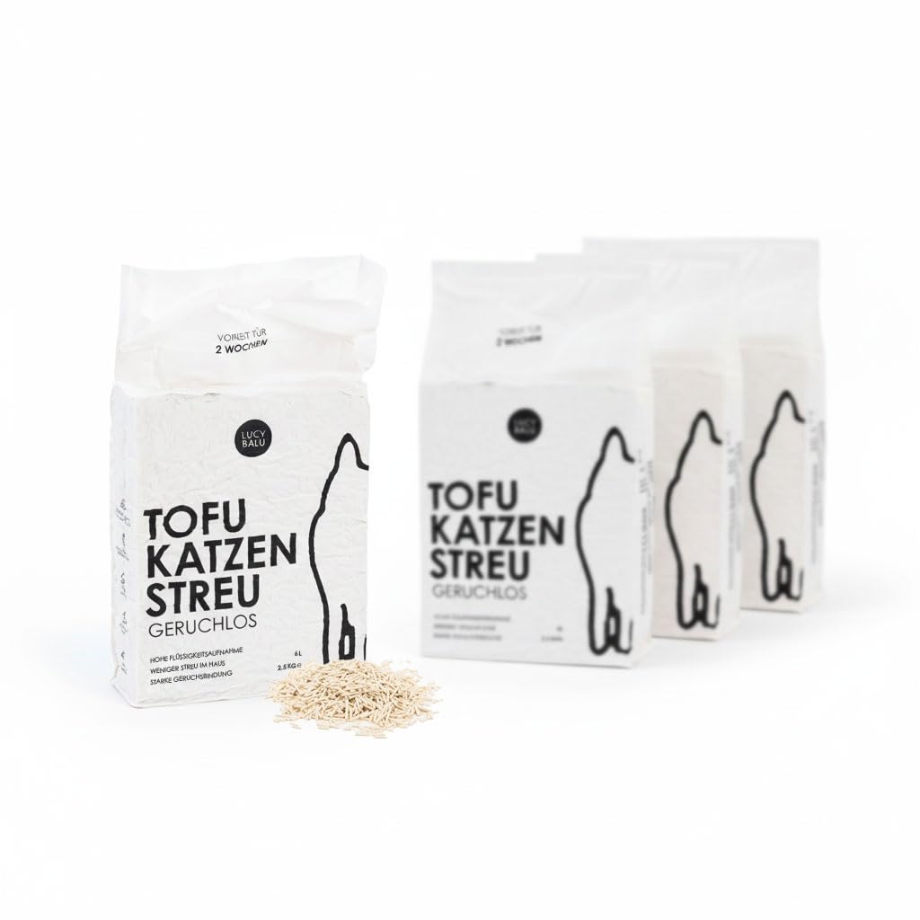 LucyBalu® TOFU Katzenstreu | Klumpendes Katzen Streu | Geruchsbindend und nachhaltig | 4er Set | 24 Liter | Geruchslos