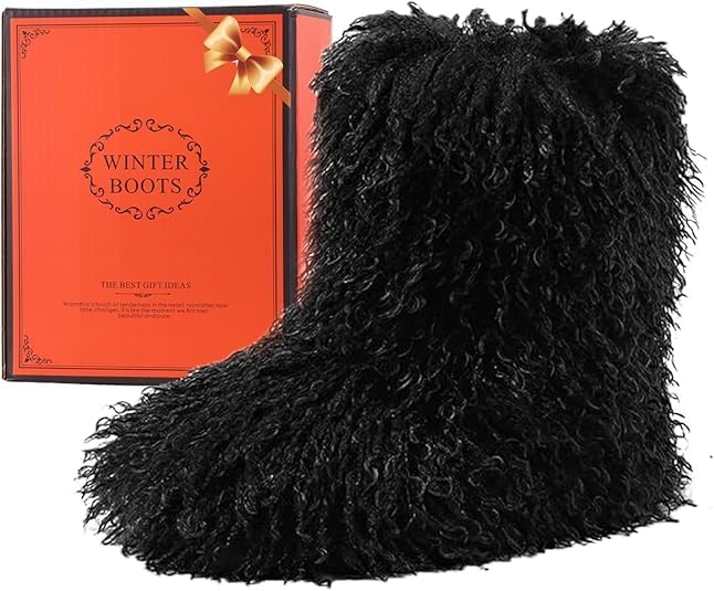 Kids Fur Boots Furry Boots for Girls Warm Faux Fur Mongolian Snow Boots for Kids,Flat