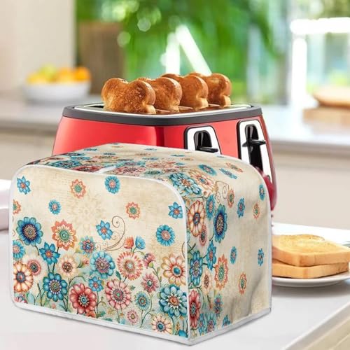 Image of Talayituse Boho Mandala Flower Letter Print Toaster Cover 2 Slice Wide Slot, Lightweight Bread Maker Cover Dust Protection Washable Appliance Bag, S