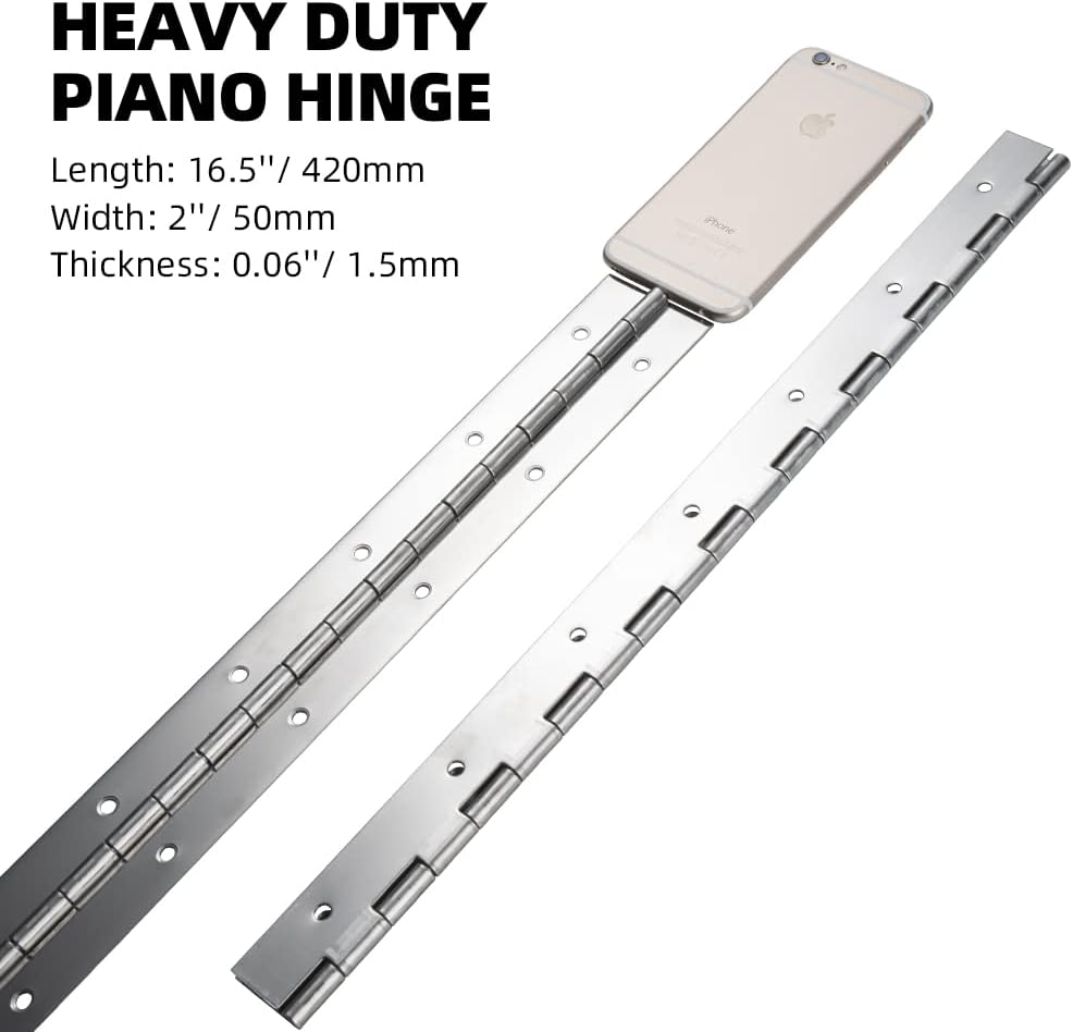Marine Grade 304 Stainless Steel Piano Hinge, 16.5"X2" Continuous Boat Hinge, 0.06'' Thickness Heavy Duty Polished Finish Long Hinge with Screw for Cabinet, Cabin Door, Stocker Box(2 Pack)