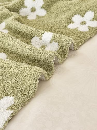 Image of Ultra Soft Cozy Sunflower Knitted Throw Blanket Fluffy Microfiber Checkerboard Bed Blanket Lightweight Both Sides Blanket for Couch Sofa Bed (Sage Green, Throw 50 inchx60 inch)