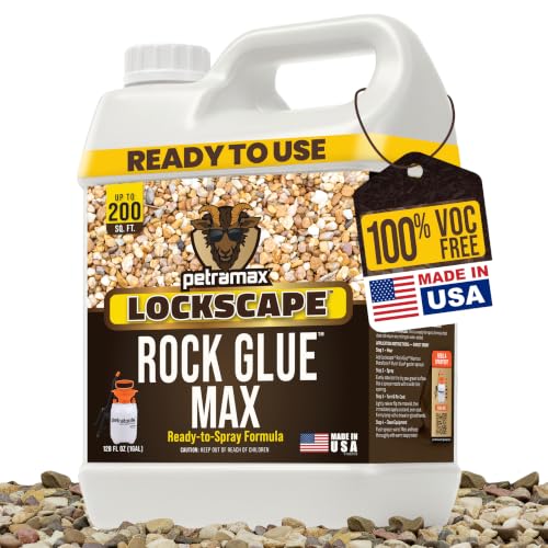 PetraMax Lockscape Rock Glue for Landscaping 1 Gal (Made in USA) - 100% Permeable & Pet-Safe Landscape Adhesives for Stones & Pebbles - Ready to Spray Pea Gravel Binder & Mulch Glue for Landscaping