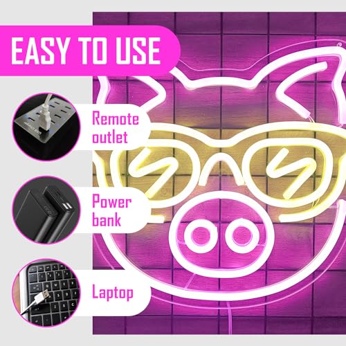 Image of SunGlasses Pig Neon Sign Cute Neon Led Sign for Wall Decor Neon Light Sign Light Up Sign for Bedroom Game Kids Room Bar Club Party Decor Gift