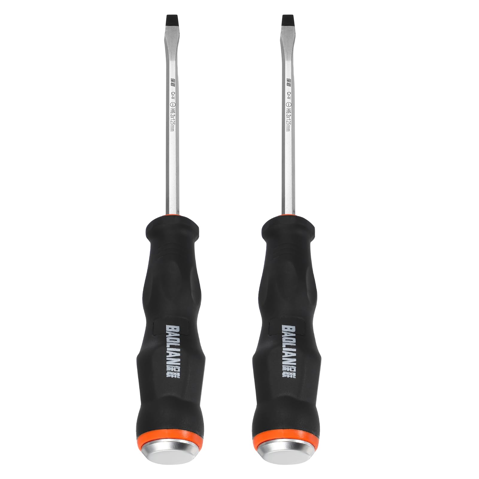 sourcing map 2Pcs Magnetic Slotted Screwdriver SL7 x 115mm CR-V Steel Go-Thru Flat Screwdrivers with Striking Cap for Industry and Automobile Repair