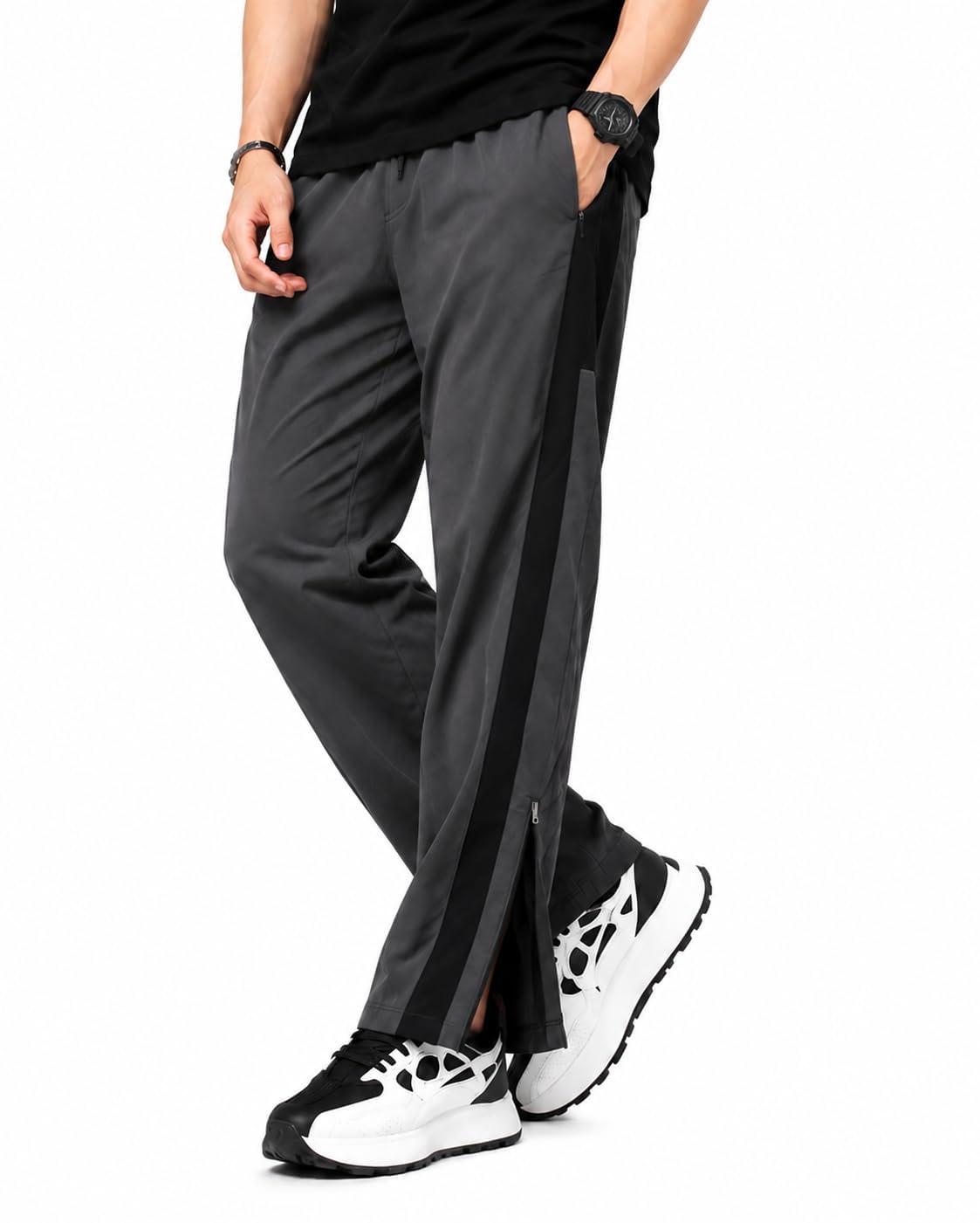 Men’s Premium Dark Grey-Black Track Pants | Lightweight Quick-Dry Sports Lower | Side Zip Joggers with Dual-Tone Design | Gym, Running Activewear-picture-26