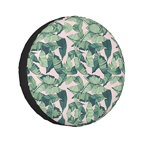 Green Palm Tree Leaves Pink Printed Tire And Wheel Protector, Universal Wheelhouse Suitable For Many Vehicles