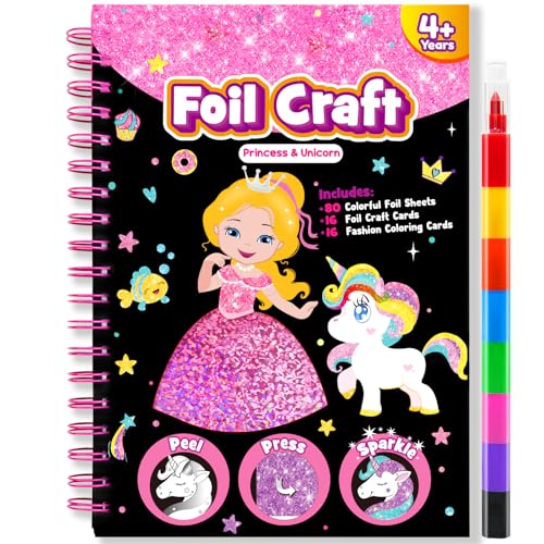 LIKYMO Foil Art - Foil Craft Art and Craft for Kids No Mess Colouring Book DIY Creative Activity Travel Toys Gifts for 4-9 Year Old Girls Boys (Princess)