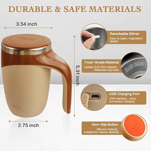 Image of Self Stirring Coffee Mug, Rechargeable Auto Magnetic Stirring CoffeeCup, Electric Mixing Cup, Self Mixing CoffeeTumbler, Stainless Steel Mug, Travel Cup for Milk, Cocoa, Coffee. (380 ml)
