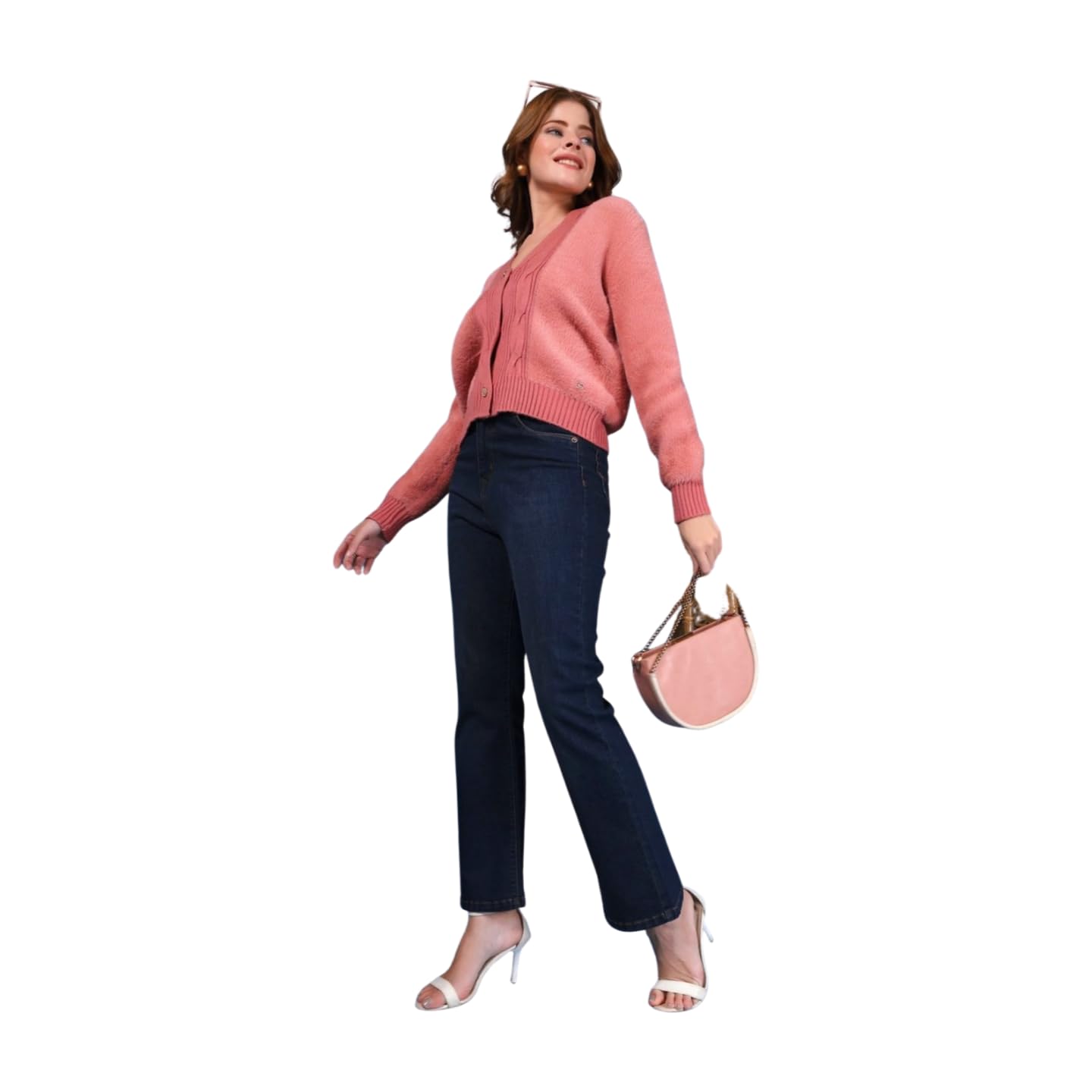 Women Woollen Button Detail Cardigan Peach_T5W 25113-image-8