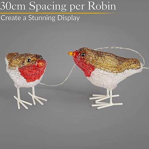 CHRISTOW Light Up Robin Acrylic Christmas Decorations, White LED, Battery Operated with Timer, Indoor Outdoor, Set of 5 (13.8cm x 11cm x 7cm) - Image 4