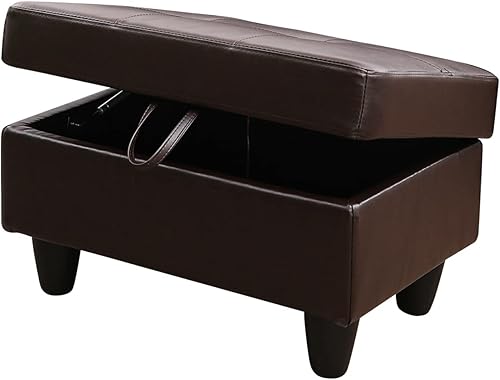 Miniatura 5 de Reposapiés otomano de almacenamiento, mesa de centro tapizada de cuero, con almacenamiento para sala de estar y dormitorio (otomana, S-marrón)