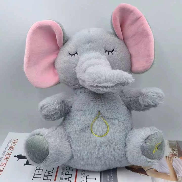 Image of Cute Breathing Elephant Teddy Bear for Kids Super Soft Plush Huggable Toy - 32 cm (Grey)