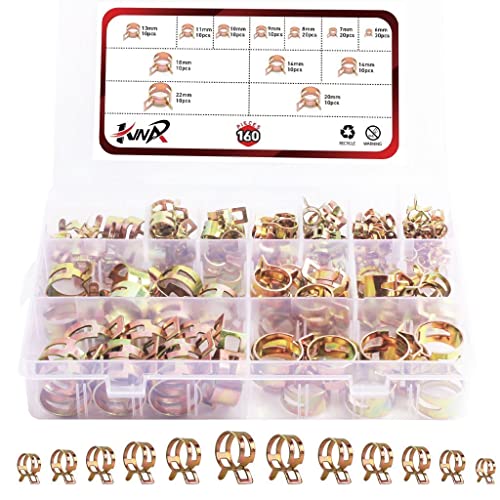 ホースクリップセット スプリングクランプ ホースバンドクリップ 内6mm-22mmスプリングクランプ 水道管 ホース管 燃料ホース用 12サイズ160個セット