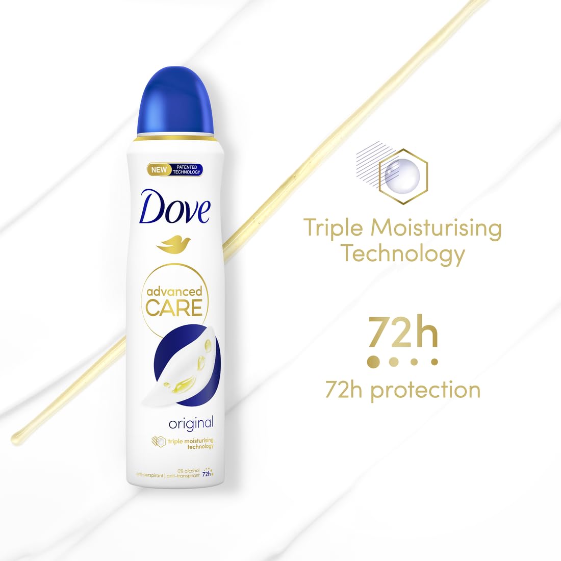 Dove Advanced Care Original Deodorante spray, fornisce fino a 72 ore di protezione dal sudore, 6 x 150 ml