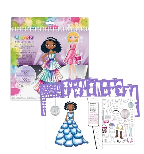 CRAYOLA Creations - Glam Fashion Super Set, Dessine ta propre collection de modes, Kit de dessin avec Pochoirs et Autocollants, Activité Créative pour les Filles, à...