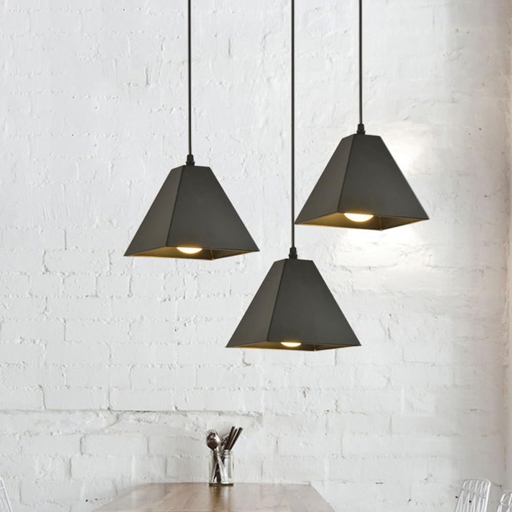 Mini lámpara colgante cuadrada de hierro y metal for fregadero, pequeña estilo industrial vintage, altura ajustable, techo for mesa cocina (negro)(Black)