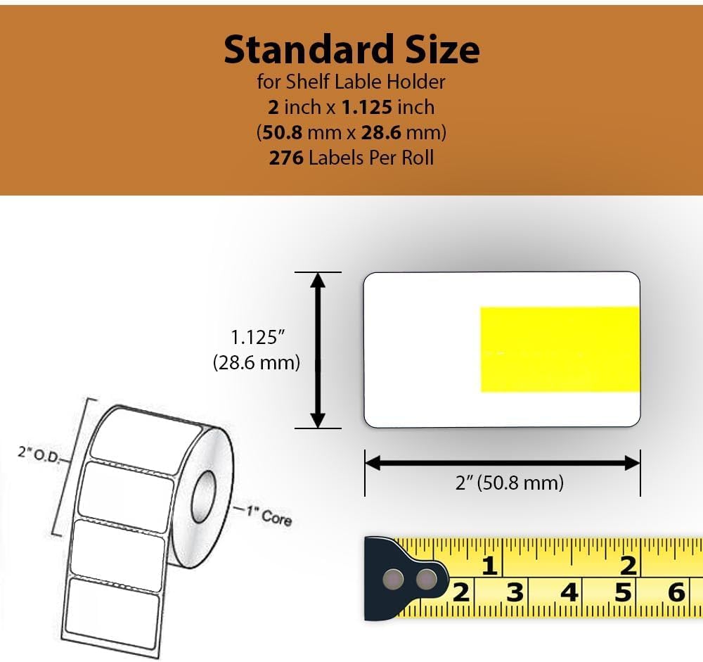 2 x 1.125 inch Direct Thermal Label Roll, Yellow Right Center, 1 inch Core, Standard Size, Oil-Proof Waterproof Anti-Scratch, for Shelf Label Price & Barcodes (Orange, 32 Rolls)