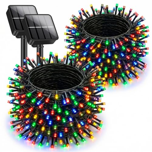 Brightever Solar String Lights for Outside, 2-Pack Total 92FT 240 LED Solar Powered Fairy Lights IP65 Waterproof, Outdoor String Light for Patio, Yard, Tree, Balcony, Garden Decorations, Multicolor