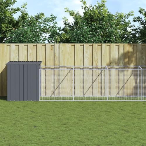 ADWOA Caseta Perros con Corral Acero galvanizado Gris 110x1221x110 cm Caseta Perro Grande