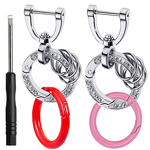 2 Sets Bling Crystal Car Keychain For Ladies Women Rhinestone Key Ring Clip For Car Key Holder With Round Carabiner Keychain (Silver Type) #TOP4