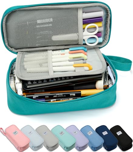 Image of SPACEMATE Pencil Case Pouch Box Bag School Supplies Girls Boys Kids, Cute Preppy Stuff Large Big Capacity Aesthetic Pen Organizer, Back to College Stationary, Teal, Classic Stlye, 1800ml