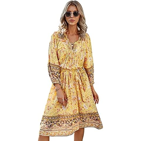 Vestido Lady Vintage Floral de YMING con Manga Larga y Cuello en V Cover
