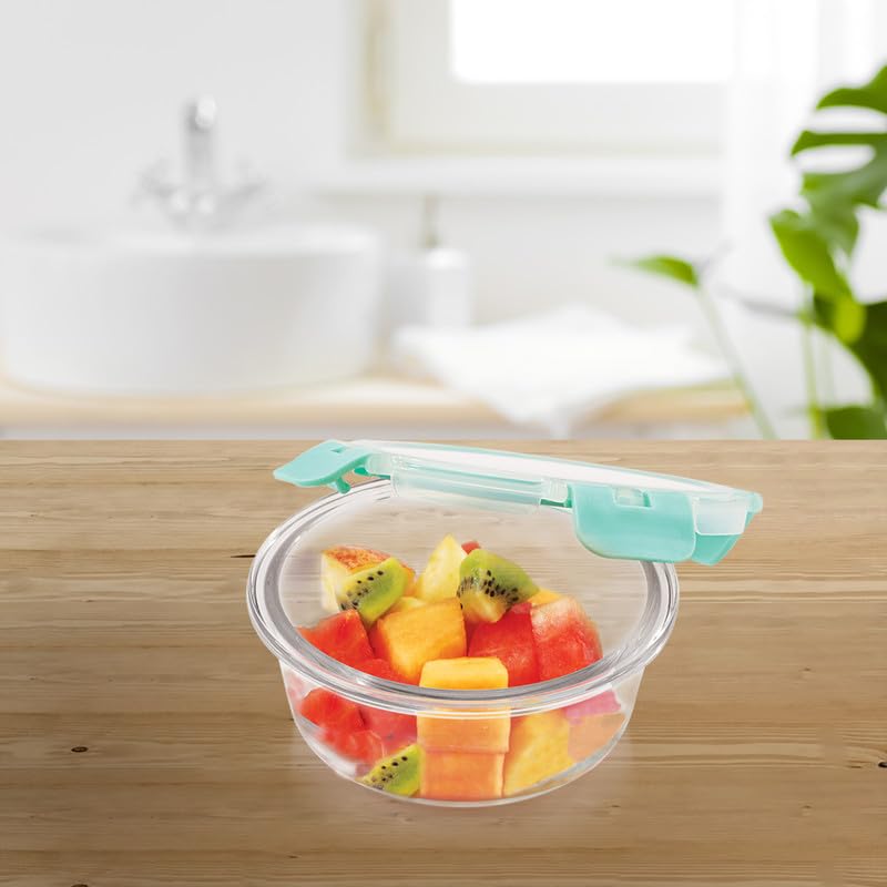 Allo Juego de regalo apto para alimentos, 5 piezas (2 separadores rectangulares de 580 ml, 2 cuadrados de 310 ml, 1 redondo de 390 ml) | Recipiente de vidrio apto para horno a 450 °C con cerraduras