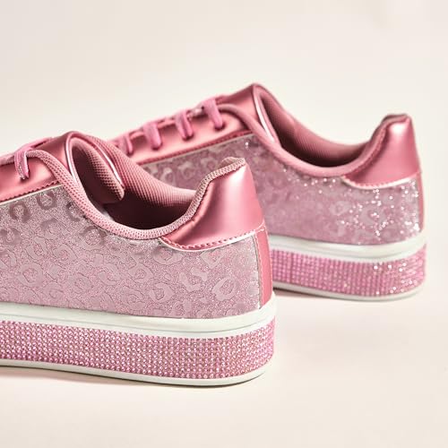 Image of UUBARIS Women's Glitter Tennis Sneakers Neon Dressy Sparkly Sneakers Rhinestone Bling Wedding Bridal Shoes Shiny Sequin Shoes